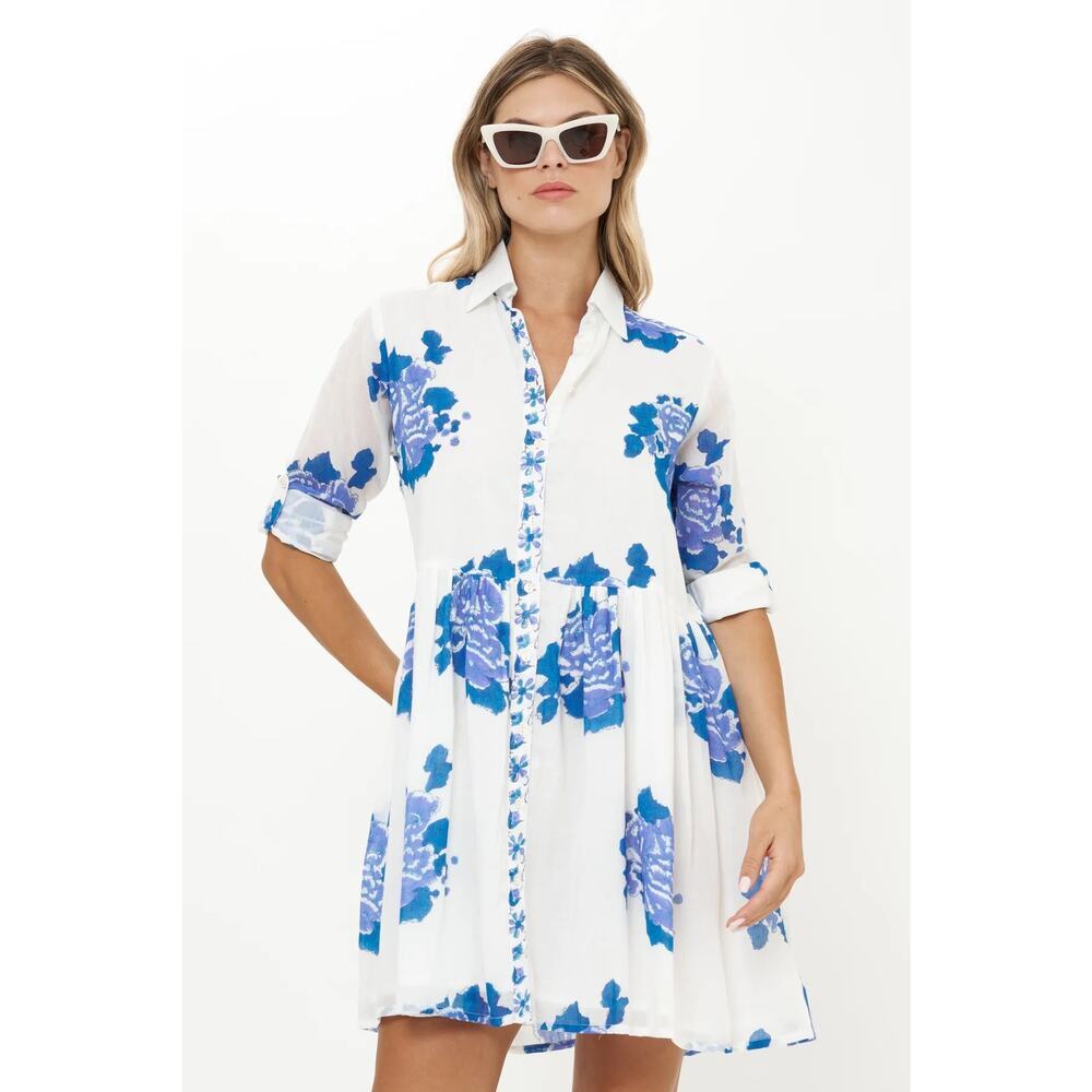 OLIPHANT Long Sleeve Shirt Dress Mini Portofino Blue Size XS NWT